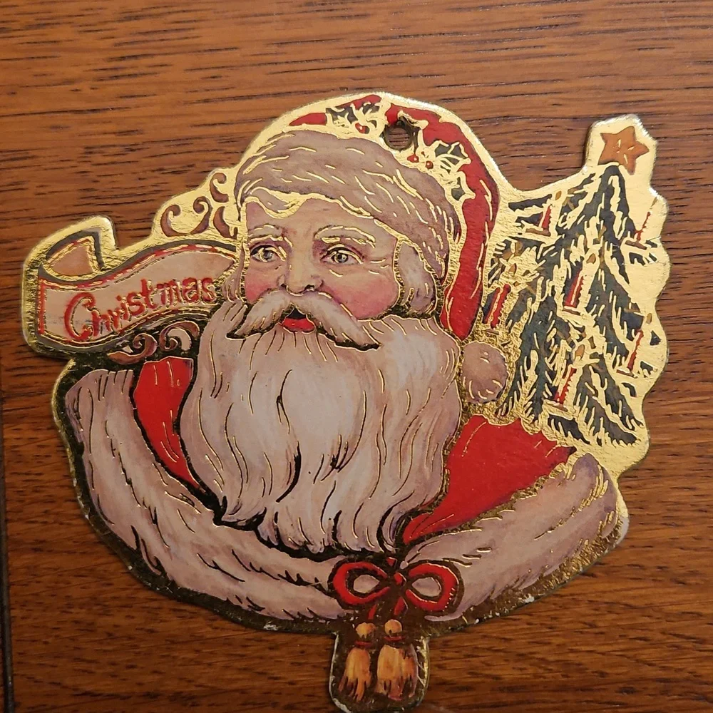 Santa Ornaments or Gift Box Decorations Christmas Rockwell Wood Metal